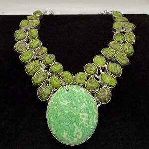 925 Sterling Silver Green Mojave Turquoise Statement Necklace